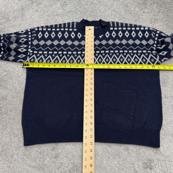 Ann Taylor Fair Isle Metallic Pullover Sweater Womens XL Navy Silver Mock Neck - Picture 9 of 13
